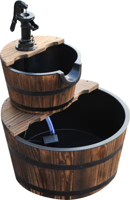 Produktbild von Kaskadenbrunnen 2-stufig Gartenbrunnen Zierbrunnen Zimmerbrunnen Wasserspiel Wasserfall Wasserpumpe Tannenholz Dunkelbraun 44,5 x 44,5 x 58,5 cm
