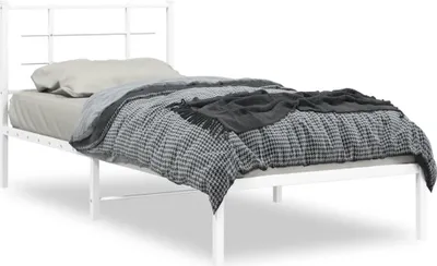 Produktbild von Design Bettgestell mit Kopfteil Metall Weiß 90x190 cm, Klassische Betten 2024 Neu