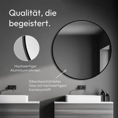 Immagine prodotto di Specchio da parete Talos Black Oros Matt Ø 100 cm - Specchio da bagno con cornice in alluminio di alta qualità in colore nero opaco - Specchio da bagno