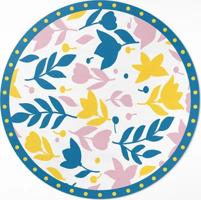 Produktbild von Pastellfarbene Blumen-Pflanzen-Illustration – Vinyl Fußmatte – Ø 150cm – Rutschfest – Pflegeleicht & Langlebig
