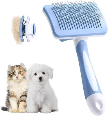 Produktbild von Selbstreinigende Katzen- und Hundebürste - Entfernt tomentose Unterwolle - Blau