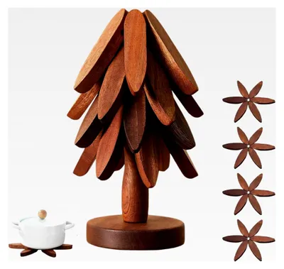 Produktbild von 4 Stück Holzuntersetzer Baum mit Ständer