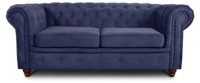 Produktbild von Sofa Chesterfield Asti 2-Sitzer, Couchgarnitur 2-er, Sofagarnitur, Couch mit Holzfüße, Polstersofa - Glamour Design (Blau (Capri 89))