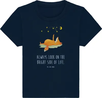 Produktbild von Mr. & Mrs. Panda Babyshirt Fuchs Sterne 6. - 12. Monat - French Navy - Geschenk, Optimistisch,  Baby T-Shirt, Kinder, Mond, Füchse, Romantik, Shirt, Positiv