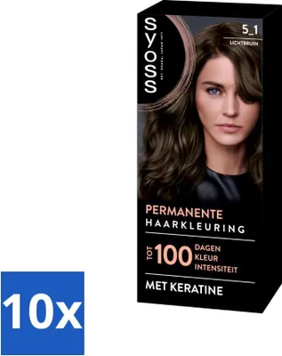 Image de SYOSS - Coloration permanente 5-1 - couleur de cheveux - coloration permanente - brun clair - couverture des cheveux gris - pack d'avantages - 10 pièces