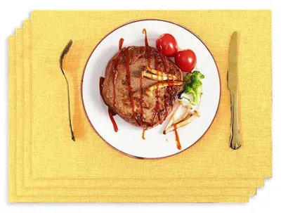 Immagine prodotto di Set di 4 tovagliette, 30 x 45 cm, aspetto lino, idrorepellenti, color oro