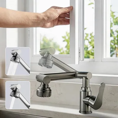 Productafbeelding van Keukenkraan 1080° draaibaar, 2 waterstralen, roestvrij staal, voor keuken