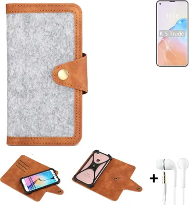 Produktbild von K-S-Trade Handyhülle + Kopfhörer kompatibel mit Cubot X30 Schutzhülle Filz Hülle Kunstleder hellgrau braun (1x)