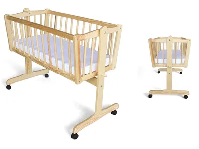 Produktbild von Wiege - Stubenwagen - Babywiege mit Feststellfunktion Kiefer massiv mit Matratze