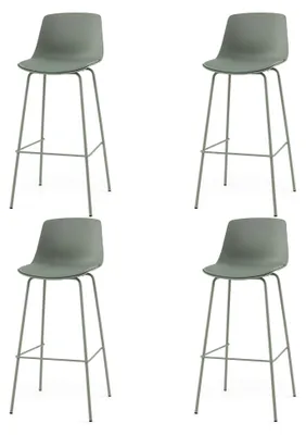 Produktbild von 4er Set Barhocker mit Rückenlehne und gepolsterten Sitzflächen, Sitzhocker mit Metallrahmen und Fußstützen, belastbar bis 180 kg, Küchenhocker für Esszimmer und Bar, Grün
