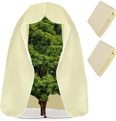 Image de Unyqoos® : Ensemble de 2 grandes protections hivernales pour plantes, dimensions 2 x 2 mètres, tissu non tissé épais, respirant, réutilisable, avec fermeture éclair et cordon de serrage