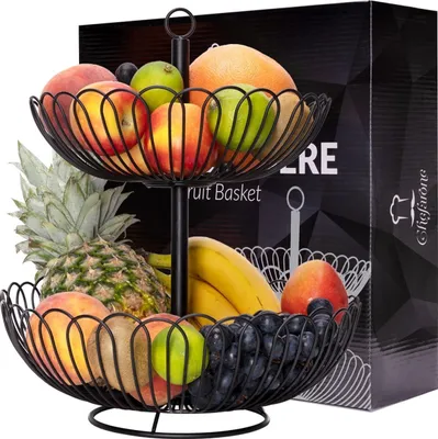 Produktbild von Chefarone Chefarone Obst Etagere - Obstkorb - Obstschale - Aufbewahrung - 2 Lagen - Metall - Schwarz
