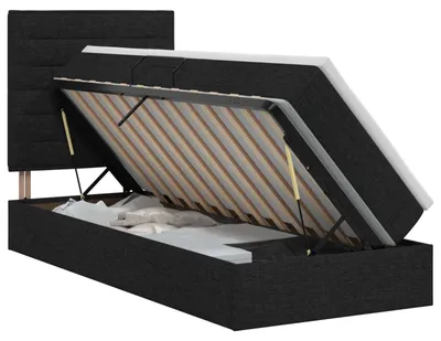 Image de vidaXL Lit coffre avec matelas, noir, 90 x 200 cm, revêtement en tissu