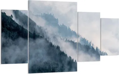 Produktbild von Bild auf Leinwand - Leinwandbild - 4 Teile - Berge Nebel Bäume - 160x90cm - Wand Bild - Wanddeko - Wandbilder - Leinwanddruck - Bilder - Wanddekoration - Leinwand bilder - Wandbild - DL160x90-4429