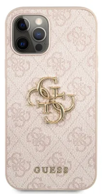 Produktbild von Guess Polyurethan4G Metal Logo Case für iPhone 12/12 Pro Pink Schutzhülle
