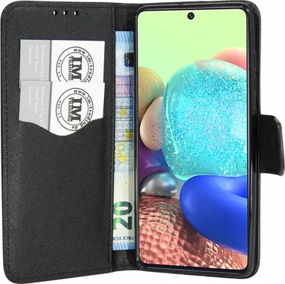 Produktbild von cofi1453® Buch Tasche Fancy für SAMSUNG GALAXY A71 5G (A716F) Handy Hülle Etui Brieftasche Schutzhülle mit Standfunktion, Kartenfach Schwarz