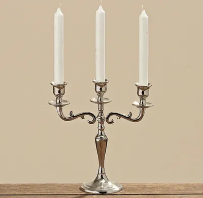 Image de Boltze Kerzenständer Varas silber 3-flammig, Hähe 26 cm, Kerzenhalter aus Metall