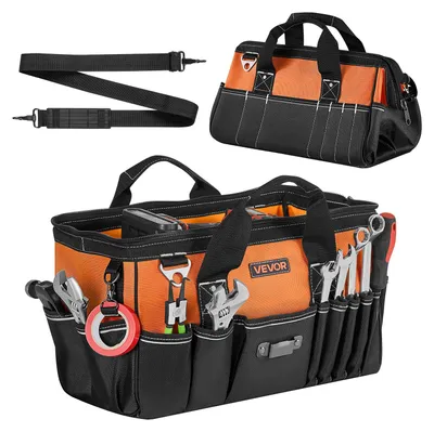 Productafbeelding van VEVOR gereedschapstas, 40x23x22 cm, opbergtas met 14 binnenvakken en 19 buitenvakken, waterdichte gereedschaporganizer van polyester met schouderband en rits, gereedschapstas voor vakmensen