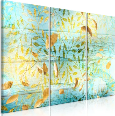 Produktbild von Italienischer Leinwand Leinwandbild - Golden Harvest (3 Parts) 90x60 cm Blätter b-C-0837-b-e