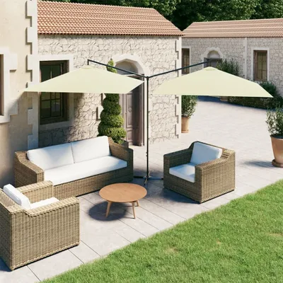 Productafbeelding van Maison Exclusive - Dubbele parasol met stalen mast, 600x300 cm, zandwit