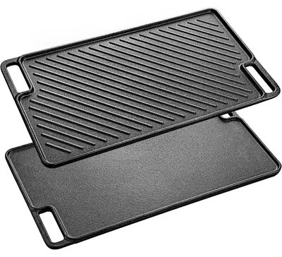Productafbeelding van Gietijzeren grillplaat, dubbelzijdig, 45x26 cm, zwart, voor gasgrill
