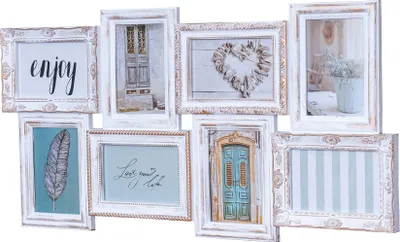 Produktbild von Bilderrahmen weiß gold gewischt 8 Fotos Barock antik Galerie Collage
