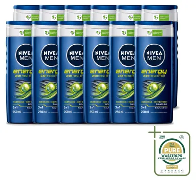 Productafbeelding van 12 x NIVEA MEN Energy 2-in-1 Douchegel - 250 ml - Voordeelverpakking - 12 stuks