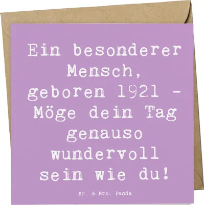 Produktbild von Mr. & Mrs. Panda Glückwunschkarte Spruch 1921 Geburtstag - Lavendeltraum - Geschenk, Ein besonderer Mensch, Grußkarte, Geburtstagswünsche, anlasskarte, doppelkarte, Alter