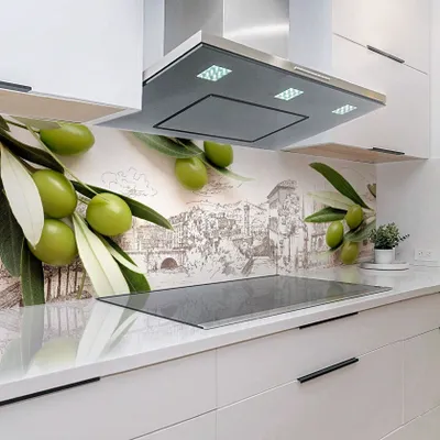 Produktbild von Küchenrückwand Grüne Oliven 60 x 300 cm, robuste ABS-Kunststoff Platte Monolith mit Direktdruck