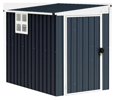 Produktbild von Metall Gerätehaus 2,6m² 128x193x181cm Geräteschuppen mit Pultdach und Fenster, abschließbare Tür, wetterfest, Gartenhaus für Außenbereich, Dunkelgrau