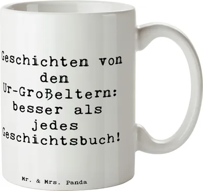 Produktbild von Mr. & Mrs. Panda Kaffeebecher Spruch Ur-Großeltern Geschichten - Weiß - Geschenk, Lächeln, Geschenktasse, Geschichte, Inspiration, Familie, kreative Geschenke, Teetasse