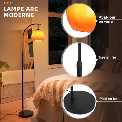 Image de Lampe d'arc ZMH, style angelique, idéale pour le salon ou le bureau, avec interrupteur au pied, douille E27, hauteur 140-160 cm, abat-jour en fer et en verre, bras pivotant, parfaite pour la chambre, Image générée par une IA