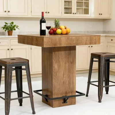 Image de Table de bar Tribesigns, hauteur 95 cm, table de bistrot carrée en bois avec repose-pieds métallique, table haute industrielle pour petits bars, coins café, marron