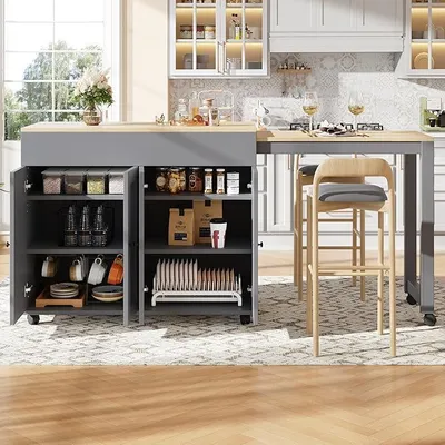 Obrázek produktu pro Moderní výsuvný barový stůl (118-180 × 50 × 94 cm), výsuvný jídelní stůl s úložným prostorem, vhodný do jídelny, lze použít jako oddělovač prostoru v obývacím pokoji, barva: šedá