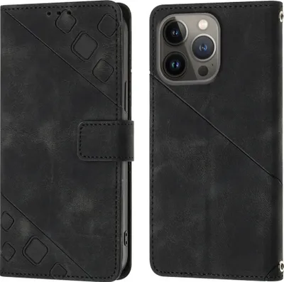 Produktbild von Hülle für iPhone 13 Pro Max Prägung Flip Leder Brieftasche Schutzhülle mit Ständer Schwarz