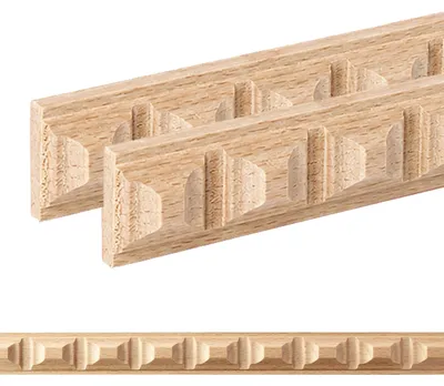 Produktbild von Holz Profilleiste in 18 x 7 x 1000 mm | 2er Set - 2 Meter | Schnitzleiste aus Buchenholz SB-136 mit 3D Block-Motiv