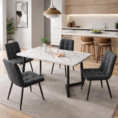 Obrázek produktu pro Sada čtyř sametových jídelních židlí s ergonomickou opěrkou