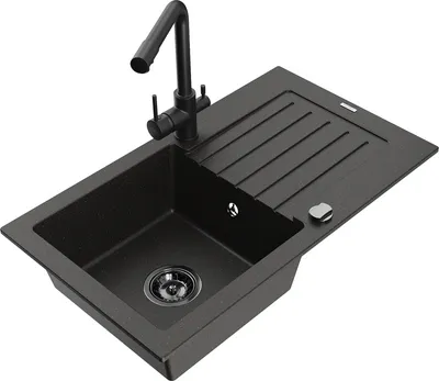 Produktbild von Mexen Pablo 1 Becken-Granitspüle mit Abtropffläche und Mischbatterie Duero, Schwarz/Gold metallisch - 6510-75-671600-70-B