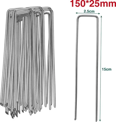 Obrázek produktu pro Izrielar 500x zemní kotvy pozinkovaná ocel 150 mm x 25 mm protiplevelová textilie zahradní textilie zemní hřebíky kotvy do stanu kolíky zemní kotvy trampolína plot zahrada stanový kolík umělý trávník