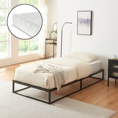 Produktbild von Metallbett 'Trerunta' mit Matratze Bettgestell 90 x 200 cm Stahl Schwarz