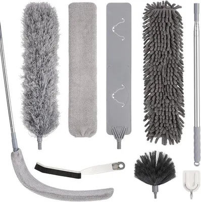 Produktbild von Famanu Staubwedel Set 7-teilig - Teleskopstange bis 213 cm - Waschbar - Mikrofaser