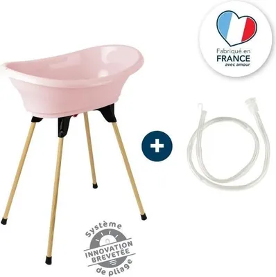 Immagine prodotto di Vaschetta da bagno Thermobaby Vasco, pieghevole, rosa cipria, set 3 in 1 con piedini e tubo di scarico