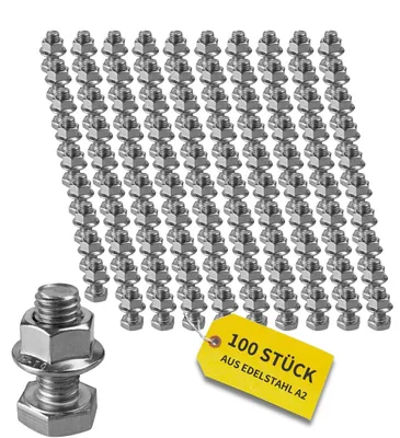 Produktbild von M10 100x Sechskantschrauben Edelstahl A2-70 mit Flanschmuttern für PV-Profile