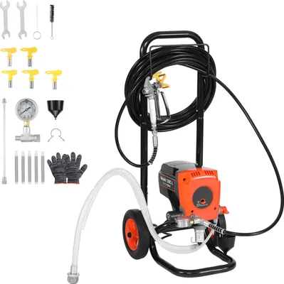 Obrázek produktu pro SucceBuy bezvzduchové stříkací zařízení se stojanem, výkon 950 W a tlak 3300 psi, systém pro stříkání barvy včetně čisticího kartáče, hadice, prodlužovací tyče a trysek - vhodné pro interiéry a budovy