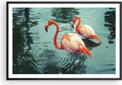 Produktbild von Gerahmtes Poster - Schwarzer Rahmen - Rosa Flamingos Wasser - 91,5x61 cm - Wand Bild - Wanddeko - Wandbilder - Kunstposter - Wandposter - Bilderrahmen - Bilder - Kunstdruck - Wandbild P2BAA91x61-4203