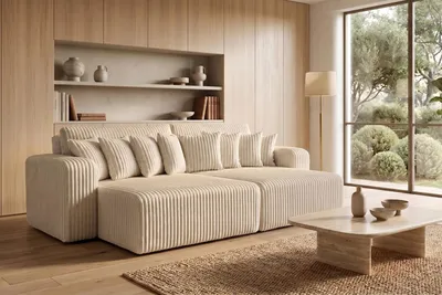 Zdjęcie produktu dla Sofa z funkcją spania, tkanina sztruksowa Tilia, Ecru, PIANO DOUBLE