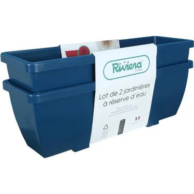 Obrázek produktu pro Květináč Riviera Eva, sada 2 ks, plast, 56,5 x 18,5 x 25,5 cm, modrý
