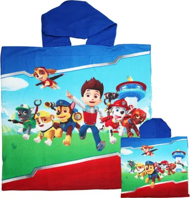 Produktbild von PAW Patrol Kinder Jungen Mikrofaser Poncho Badetuch Badeponcho 55x110 cm