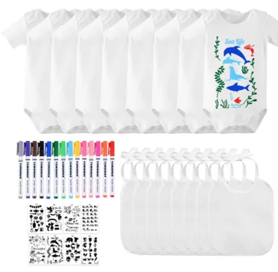 Produktbild von Omgoods – Set mit 16 Schürzen und Malvorlagen für Babys, inklusive Farbe