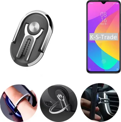 Produktbild von K-S-Trade 3in1 Smartphone-Ring Handy-Ring kompatibel mit Xiaomi MI 9 Lite Fingerhalterung  Handyring Tischständer Lüftungsgitter-Halterung Tisch
